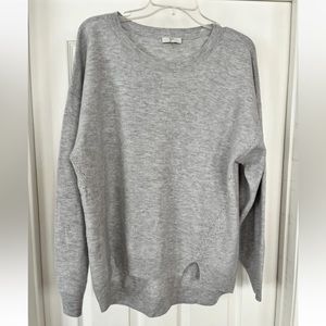 JOIE Kyren Light Grey 100% Wool Round Neck Sweater Pullover High Low